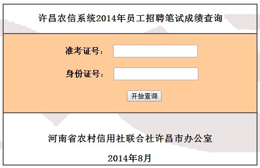 河南许昌市农村信用社2014年招聘笔试成绩查询入口1