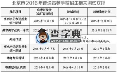 2016年北京高考6项测试时间已确定1