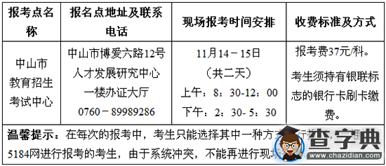 2016年1月广东中山自考报名时间已公布2