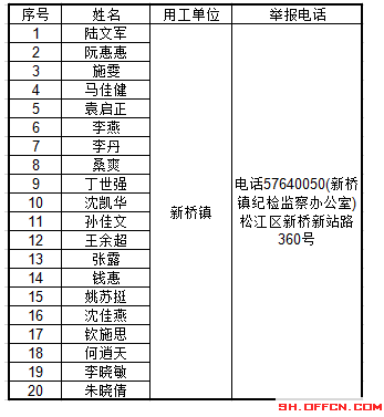2015年上海松江新桥镇社区工作者录用名单1