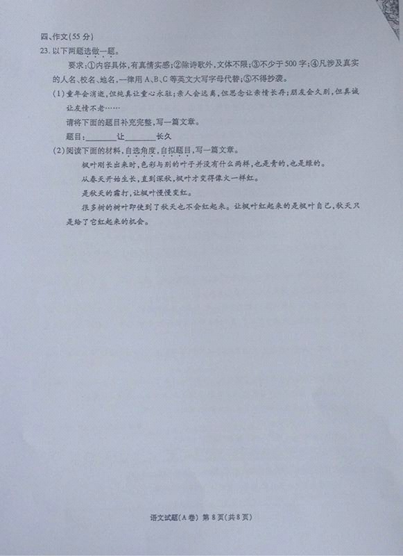 2017年重庆中考语文试题A卷 8